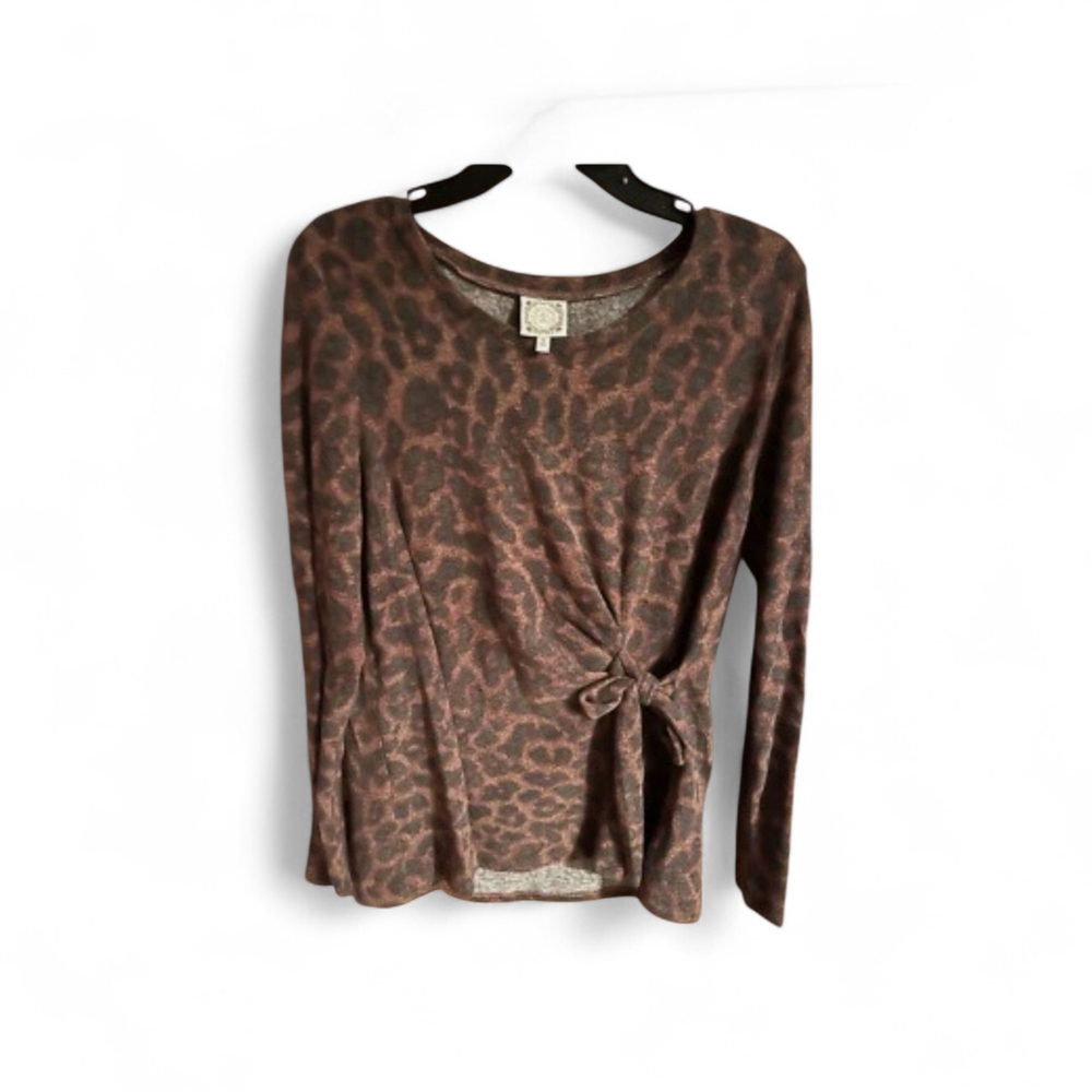 Elegant Brown Leopard Print Long Sleeve Top